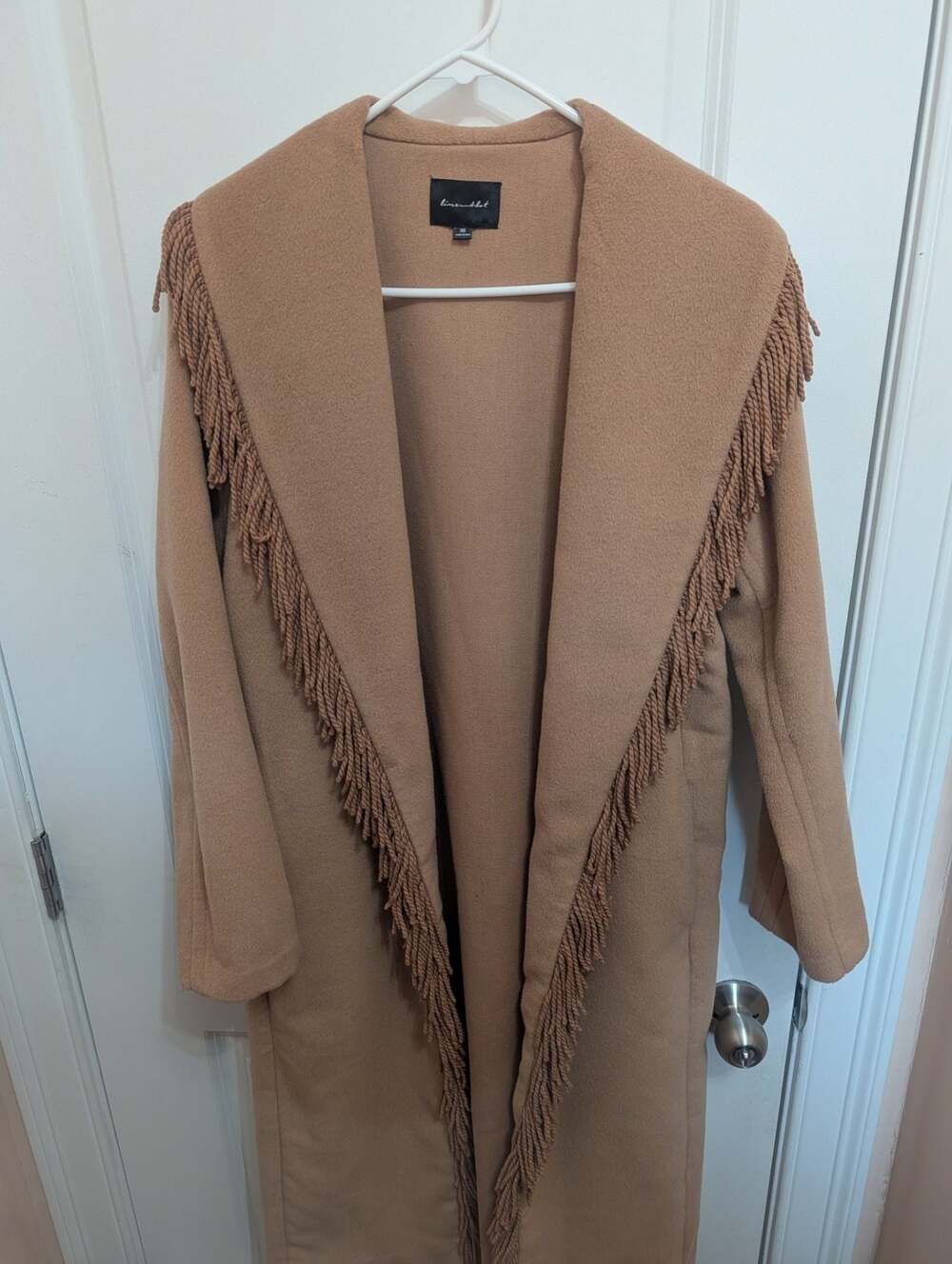 Line & Dot Camel Fringe Shawl Collar Coat, Size XS - Picture 8 of 8
